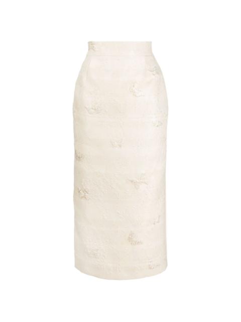 butterfly-jacquard midi pencil skirt