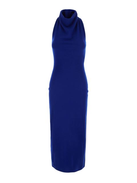 Givenchy Givenchy Women Blue Sleeveless Long Dress With High Neck And Draped Details In Wool For Women
