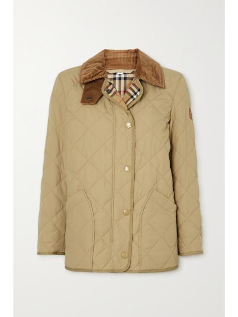Burberry Corduroy And Leather-trimmed Quilted Shell Jacket