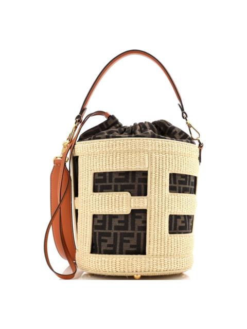 FENDI FENDI Beige Straw And Zucca Canvas Step Out Bucket Bag Medium (Authentic Pre-
Loved)