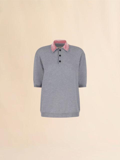Marni GRAY WOOL POLO SHIRT WITH VELVET COLLAR