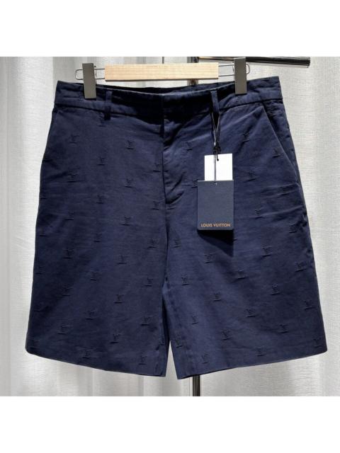 Louis Vuitton Louis Vuitton Casual All-Over Logo Print Embroidered Leather Patch Zip Straight-Leg Navy Shorts