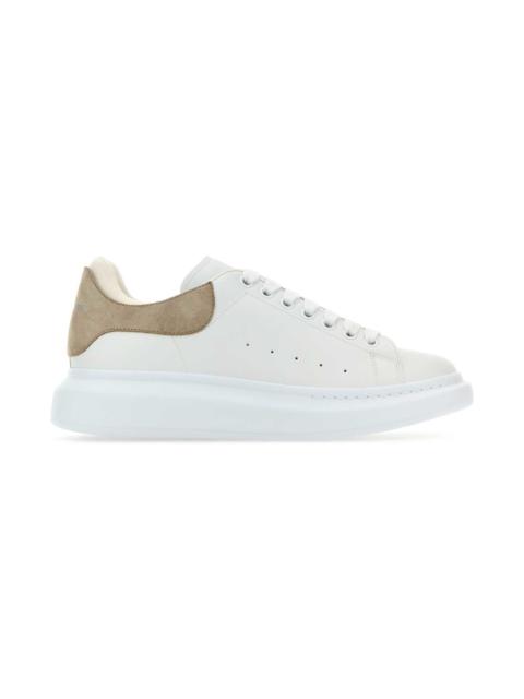 White Leather Sneakers With Beige Suede Heel