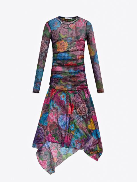 AREA CRYSTAL EMBELLISHED PRINTED TULLE MIDI DRESS