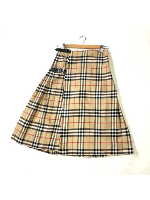 Vintage Burberry Nova Check Buckle Pleated Midi Wool Skirt