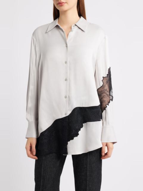 BOSS BOSS Belacey Lace Trim High-Low Tunic Shirt in Pebble at Nordstrom