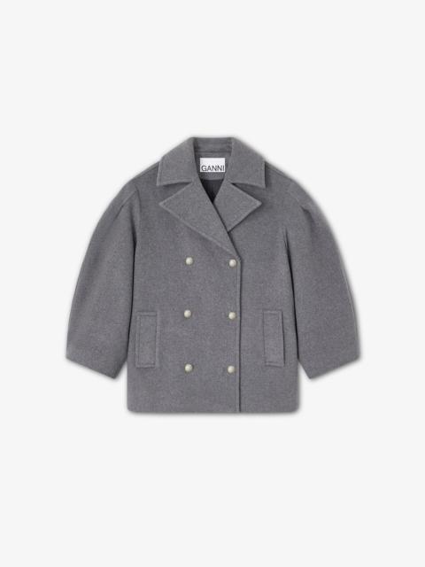 GANNI GREY WOOL PEACOAT SHORT