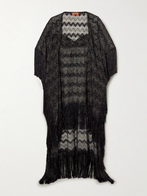 Missoni Mare Fringed Striped Metallic Crochet-knit Kaftan