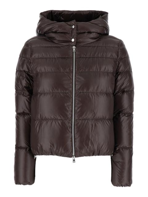 Herno Herno Women Brown Cropped Down Jacket With Fixed Hood With Snap Buttons In Tech Fabric Woman