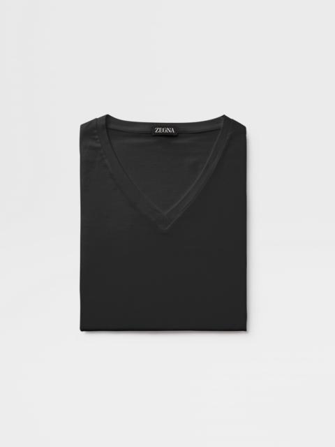 ZEGNA BLACK COTTON V-NECK T-SHIRT