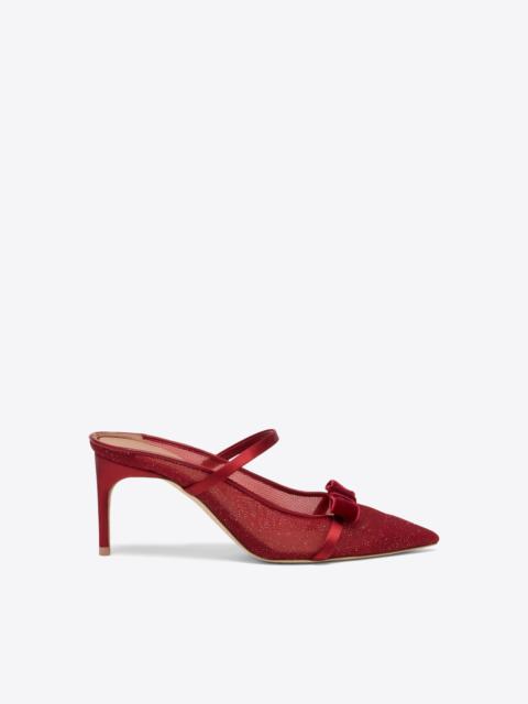MALONE SOULIERS Aurora 70 Red Glitter Mesh Heeled Mules