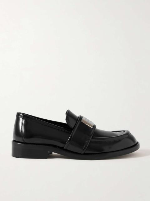 Embellished glossed-leather loafers