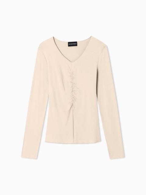 EMPORIO ARMANI STRETCH JERSEY JUMPER WITH GATHERING DETAIL