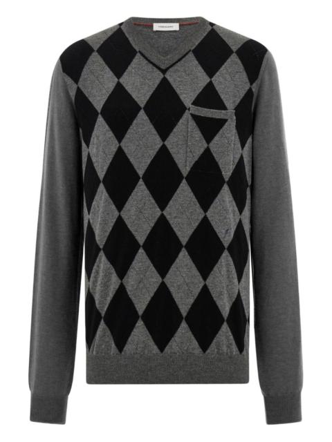 FERRAGAMO argyle pocket V-neck sweater