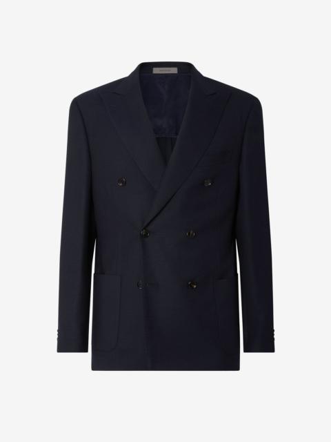 CORNELIANI China blue double-breasted pure wool hopsack jacket