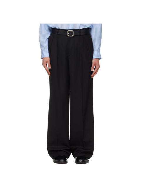 Tonywack Black Wool Double-Pleated Wide Trousers