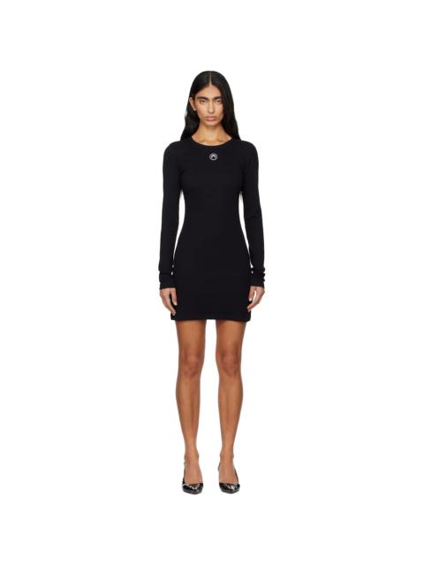 Marine Serre Black Moon Logo Ribbed Jersey Minidress