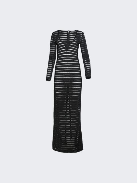 David Koma Cutout Striped Long Sleeve Knit Gown Black