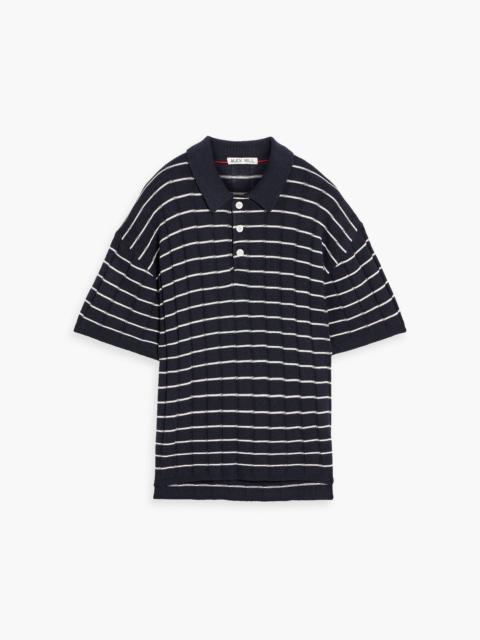 ALEX MILL Striped ribbed cotton and linen-blend polo shirt
