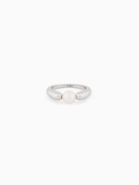 EMPORIO ARMANI SILVER-TONE BRASS CENTER FOCAL RING
