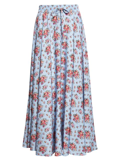 Dolce & Gabbana Dolce&Gabbana Floral Bouquets Gathered Stretch Charmeuse A-Line Midi Skirt in Mazzolini Fiori Fcel a