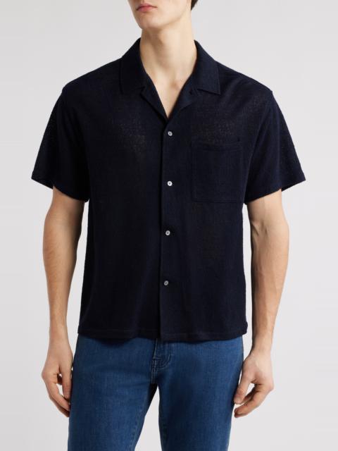 FRAME FRAME Wool Blend Terry Button-Up Shirt in Dark Navy at Nordstrom