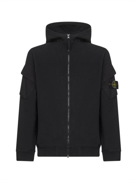 Stone Island Black brushed organic cotton fleece zip-up hoodie