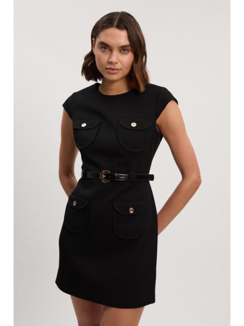 KAREN MILLEN Textured Compact Stretch Tailored Belted Mini Dress