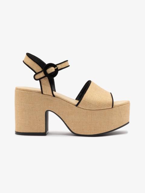Larroudé Miso Sandal In Beige Raffia and Black Trimming