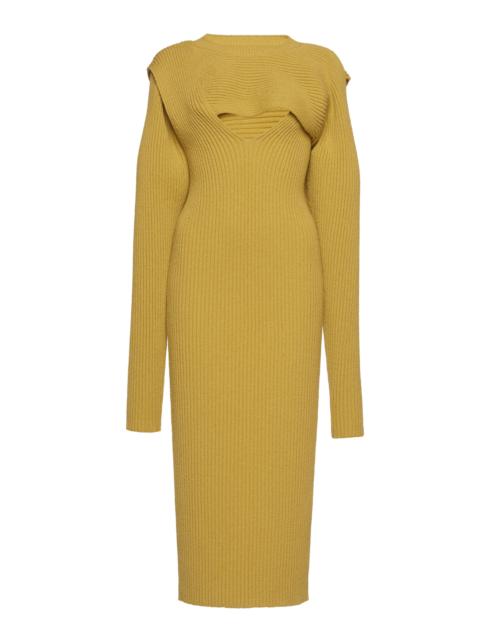 Bottega Veneta Ribbed Knit Cutout Midi Dress yellow