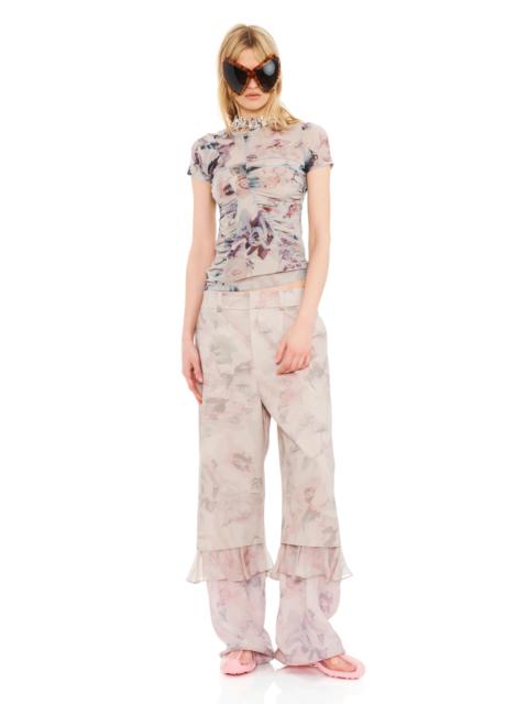 Collina Strada BEIGE WATERCOLOR ROSES SERPENTINE S/S TOP