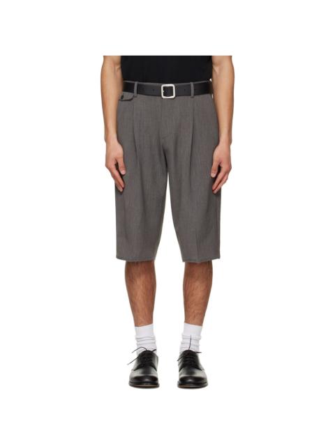 Tonywack Gray Raw-Cut Wool Pleated Tailored Shorts
