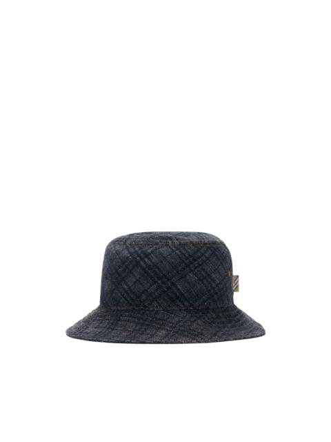 checked denim bucket hat
