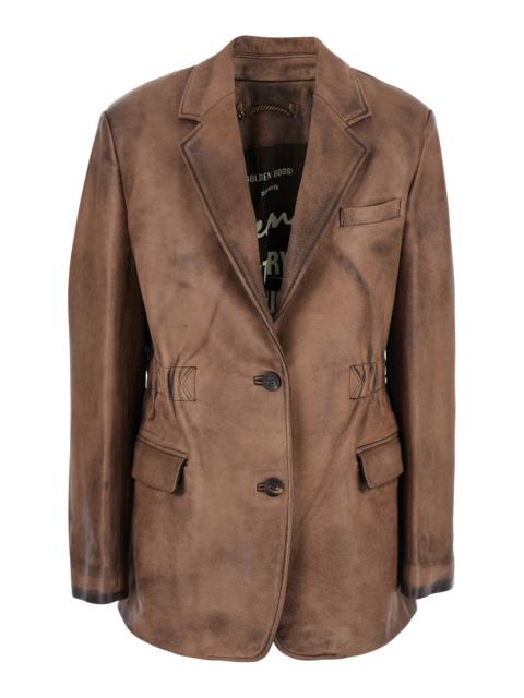 Golden Goose Golden Goose Women Brown Single-Breasted Jacket With Classic Lapels In Leather Woman