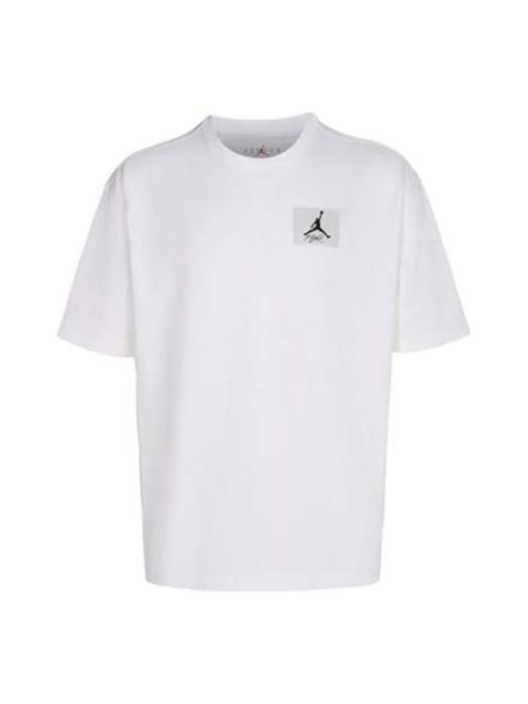 Jordan Men's Air Jordan Flight Essentials Solid Color Logo Label Loose Pullover Round Neck Half Sleeve Whit