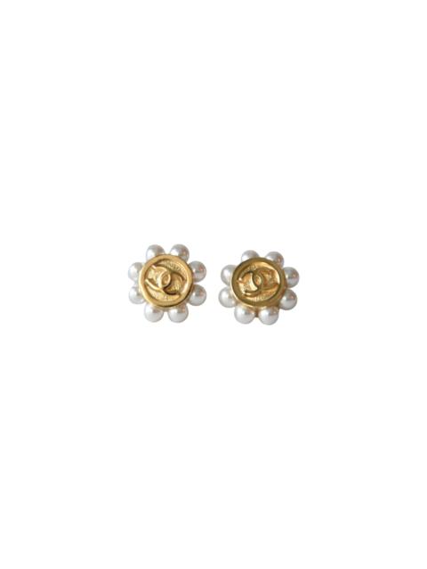 CHANEL Chanel CC Pearl SurroundStud Earrings Gold