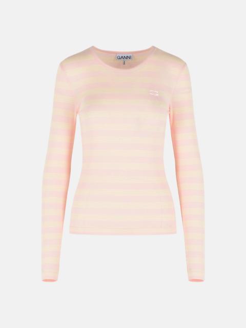 GANNI PINK STRETCH COTTON T-SHIRT