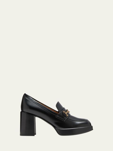 Tod's Calfskin Strap Heeled Loafers