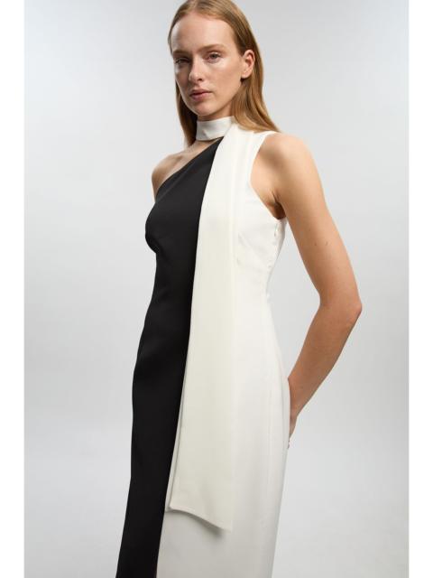 KAREN MILLEN Soft Tailored Colour Block Bow Midi Dress