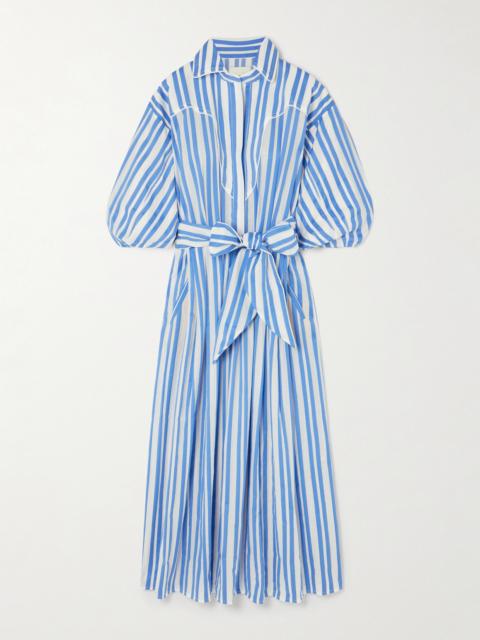 Johanna Ortiz Buena Mar Belted Striped Cotton-voile Midi Dress