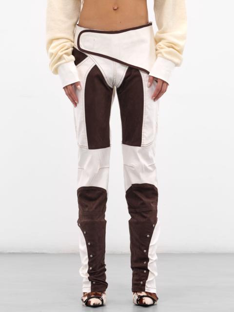DIDU White & Brown Deconstructed Panel Pants