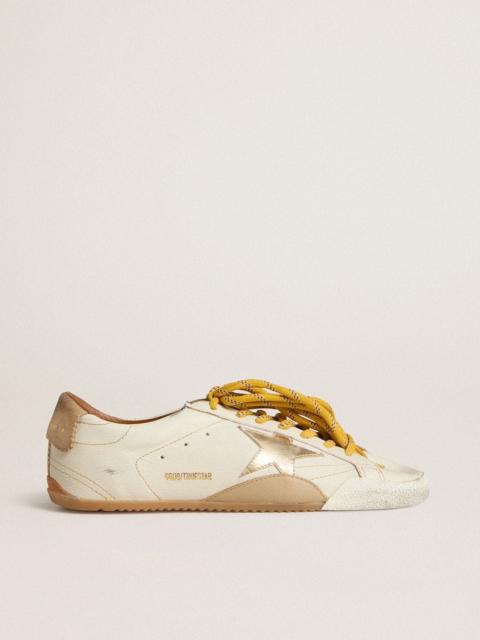 Golden Goose Women's True-Star in white nappa leather with gold star and beige suede heel tab