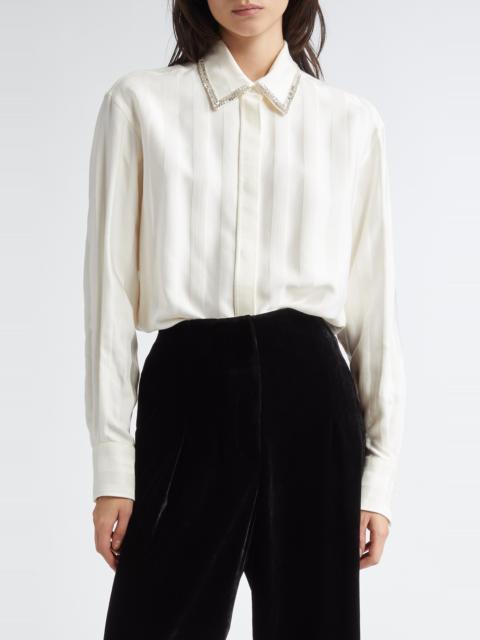 Golden Goose Golden Goose Journey Embellished Collar Tonal Stripe Button-Up Shirt in Papyrus at Nordstrom