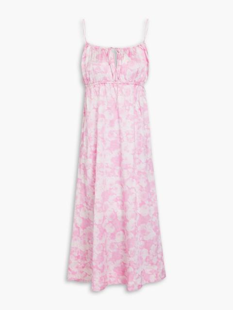 GANNI Tie-detailed printed silk-blend satin midi dress