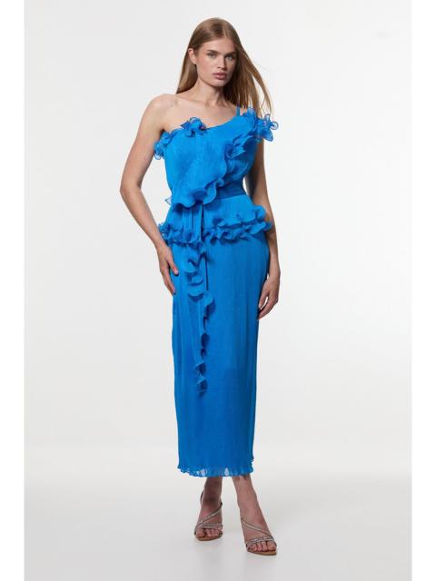 KAREN MILLEN Digital Ophelia Crinkle Georgette Fine Pleated Strapless Woven Midi Dress