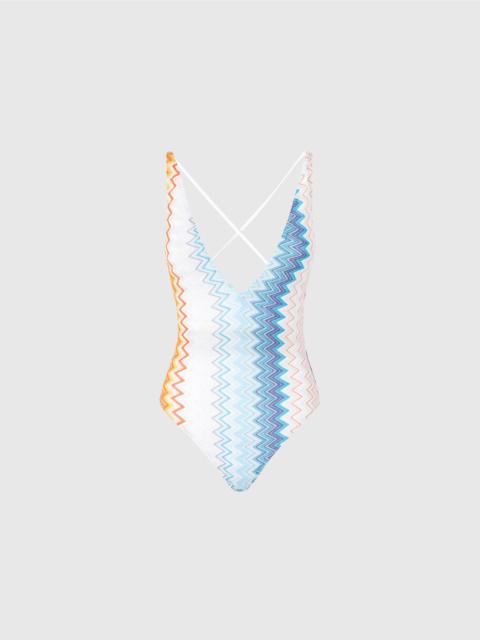 Missoni V-neck viscose blend zigzag lamé one-piece swimsuit