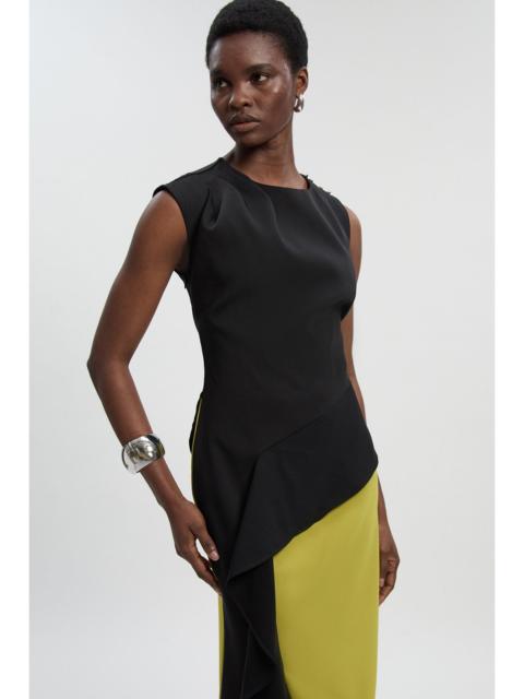 KAREN MILLEN Petite Soft Tailored Asymmetric Neck Draped Waist Detail Midi Dress