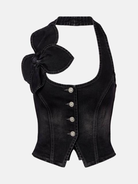 AREA Bow-detail denim top