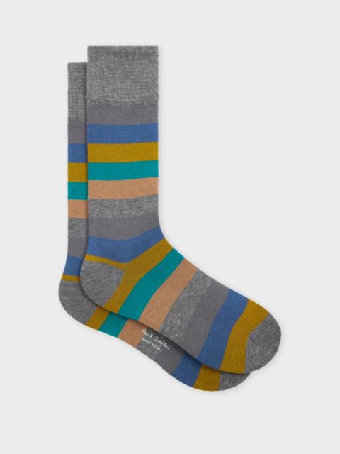 Paul Smith Grey Cotton-Blend Multicolour Stripe Socks