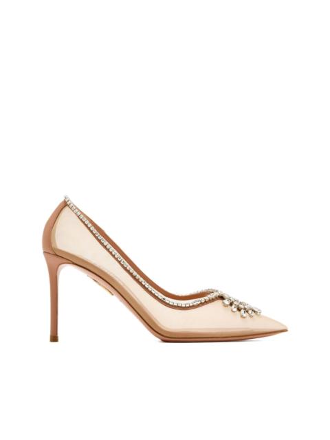 AQUAZZURA 85mm crystal-embellished mesh pumps